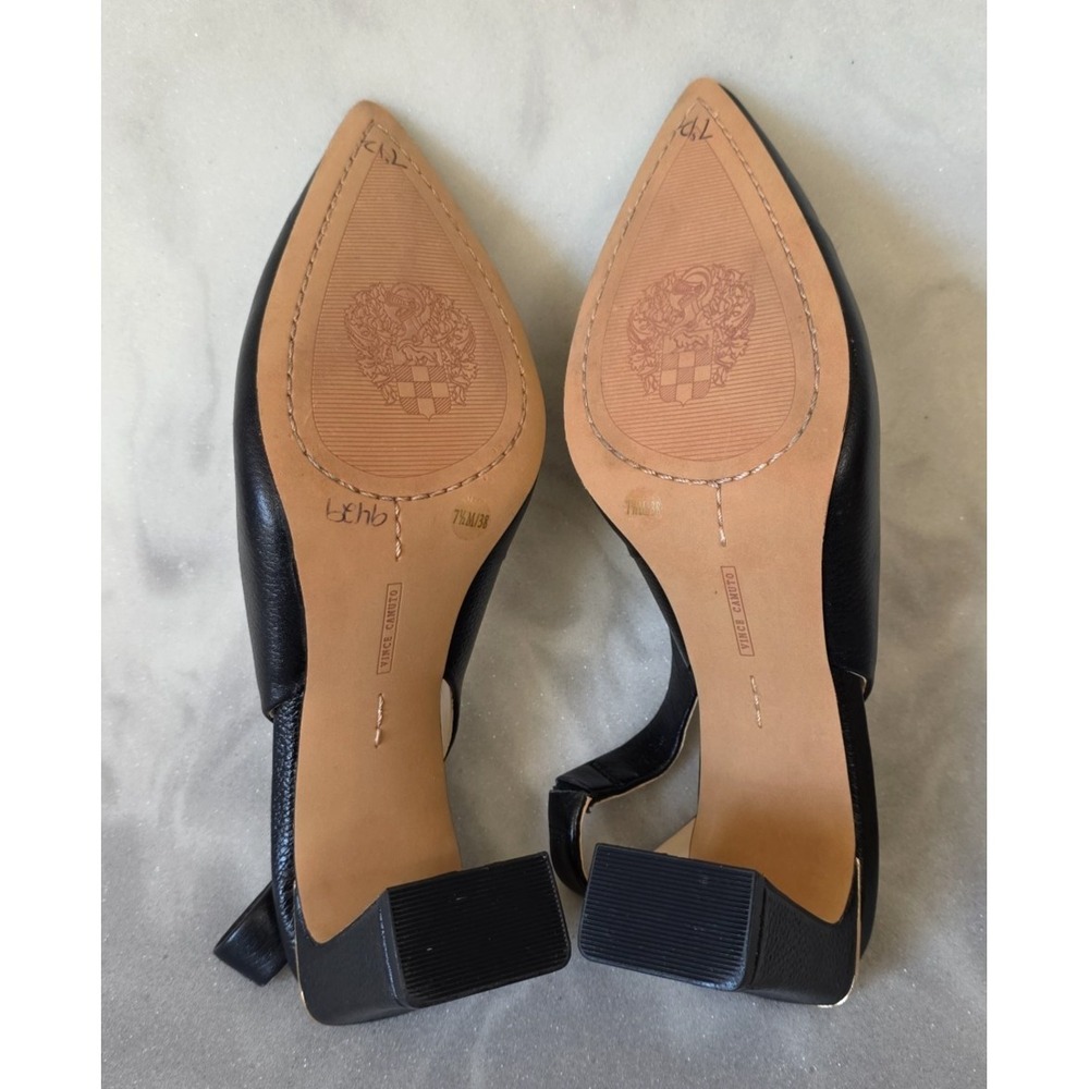 Vince Camuto Hamden Slingback Pumps Black Leather Block Heel Pointed Toe Sz 7.5 - Picture 14 of 16